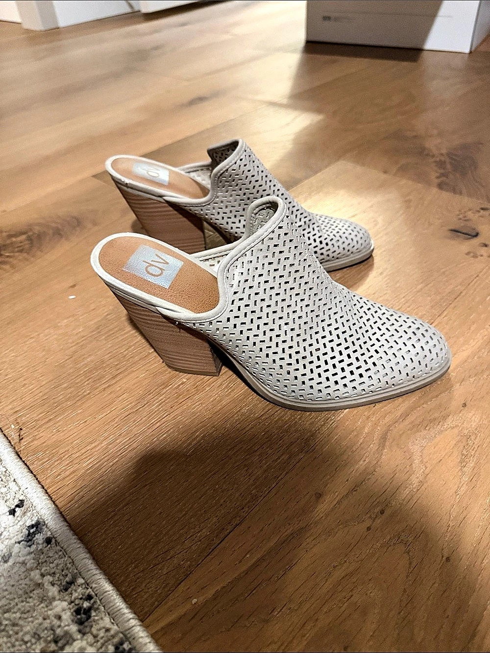 DV by Dolce Vita Perforated Block Heel booties in Taupe